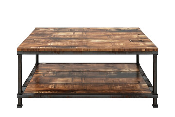 A sturdy wooden table with sleek metal legs and a polished oak top