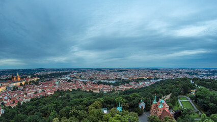 Wonderful day to night timelapse View To The City Of Prague From Petrin Observation Tower In Czech...