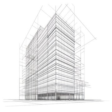 Wireframe perspective 3d illustration architectural sketch of house building