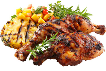 Grilled chicken topped with juicy pineapple served alongside a refreshing pineapple salad