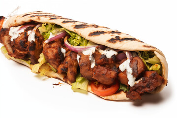 Kebab on white background. Fast kebab food. Sale of kebabs. Image for graphic designer. Image for flyers. Job offer.