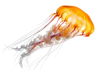 A mesmerizing jellyfish gracefully glides through the underwater world