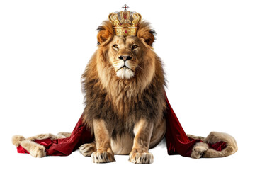 Majestic lion adorned with a crown sits gracefully on the ground