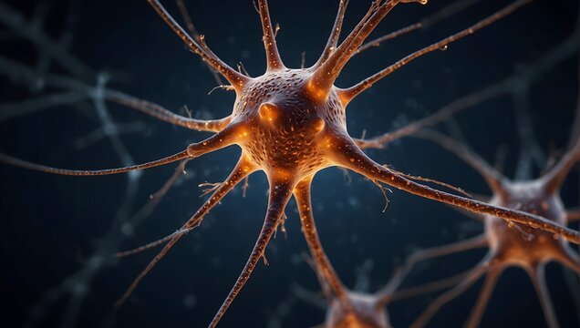 Neurons transmitting brain activity firing biology electrical nerve signal neurotransmitter chemical receptor cell dendrite neural medical advancement ai_generated