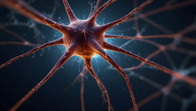 Neurons transmitting brain activity firing biology electrical nerve signal neurotransmitter chemical receptor cell dendrite neural medical advancement ai_generated