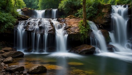 Obraz premium A waterfall transforming into a cascading tapestry of colors, each drop a stroke of brilliance ai_generated