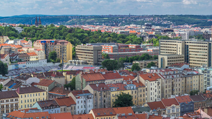 Fototapeta na wymiar Panoramic view of Prague timelapse from the top of the Vitkov Memorial, Czech Republic