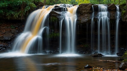 Obraz premium A waterfall transforming into a cascading tapestry of colors, each drop a stroke of brilliance ai_generated