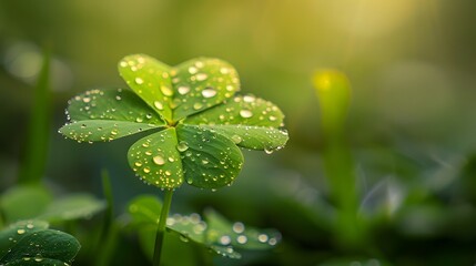 Shamrock leaf adorned with sparkling water droplets