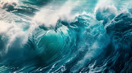 Tropical blue surfing wave. Generative Ai. No people. Beautiful deep blue tube wave in the Ocean.