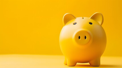 Yellow piggy bank on a matching yellow background. Savings and financial concept. Generative AI