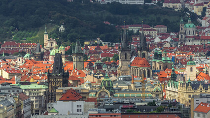 Naklejka na ściany i meble Panoramic view of Prague timelapse from the top of the Vitkov Memorial, Czech Republic