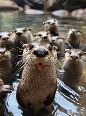a group of otters in water