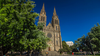 Fototapeta na wymiar Medieval cathedral of Saint Ludmila timelapse hyperlapse in Prague in the Czech republic