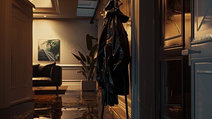 Jacket and Umbrellas in Foyer of Home 8K Realistic

