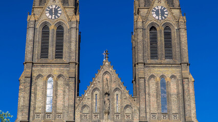 Medieval cathedral of Saint Ludmila timelapse in Prague in the Czech republic