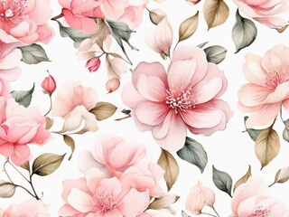 Seamless Pattern Collection Illustrations in watercolor style. Botany of light pink flowers.