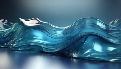 Abstract gradient glass background, 3d rendering. 3d illustration. Abstract flowing transparent glass background, Digital drawing. Blue abstract curved glass.
