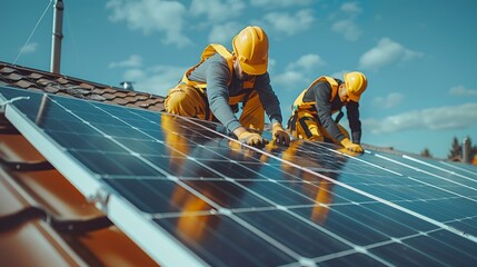 Two men are working on a solar panel