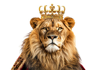 Majestic lion wearing a golden crown on its head, symbolizing power and royalty