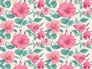 Fototapeta premium Seamless Pattern pink flower leaf beautiful botany