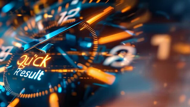 This dynamic image portrays the concept of accelerated time, with glowing dials and the phrase "Quick Result" symbolizing speed, efficiency, and the rapid passage of moments