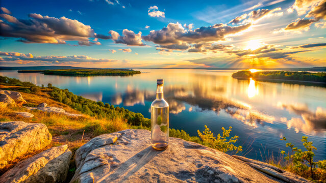 A bottle of wine on the background of nature