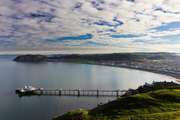 Overlooking the seaside town of Llandudno from the Great Orme, Creuddyn Peninsula, North Wales