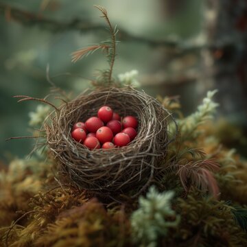 a picture of the life of birds in a nest far away in the forest