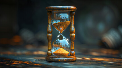 hourglass on wooden table