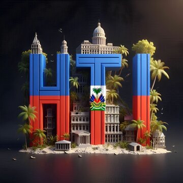 Flag of haiti on bold letter hti