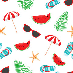 Vector summer time repeatable seamless pattern design on white background. Fresh and creative summer texture for print fabric textile, wallpapers, wrapping paper or web uses.