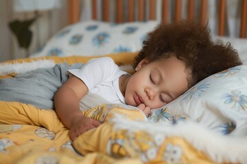 A tender scene of a child in deep sleep, hugging a toy, embodying comfort and attachment
