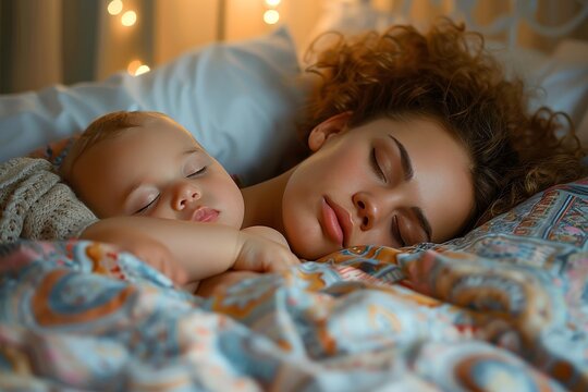 A peaceful image capturing the innocence of a child asleep, nestled comfortably among soft bed linens