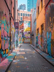 Fototapeta premium A colorful graffiti mural in a Melbourne laneway, blending art and urban culture.