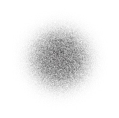 Noise round brush isolated. Grunge dotwork gradient blur circle. Black space shape of dots. Sand, grainy, chalk, diffuse, glitter effect. Texture brush. Halftone illustration
