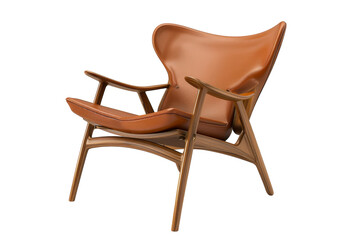 A luxurious brown leather chair with a sturdy wooden frame in a cozy setting