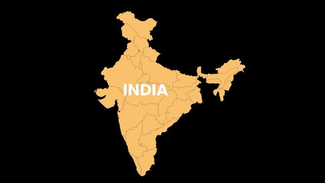  Odisha map animated video. Odisha location in India highlighted colour with transparent background in video format. Map animation video.
