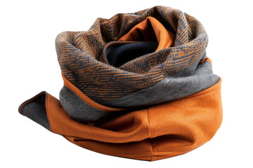 An elegant orange and grey scarf gracefully laid on a crisp white background