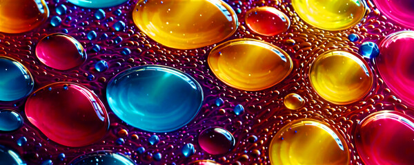 Bright colorful bubbles and drops, abstract liquid background