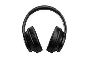 Black headphones resting on a pristine white background