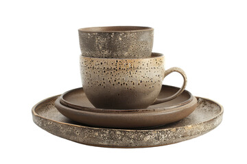 A delicate cup and saucer gracefully rest atop a plate