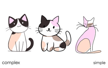 set of 3 vector cartoon cats, simple minimalistic design