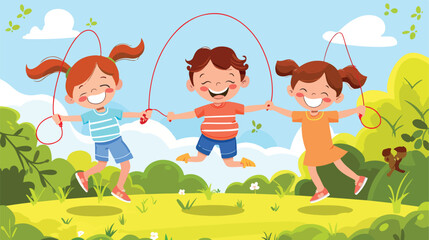 Cute little children jumping rope outdoors Vector illustration