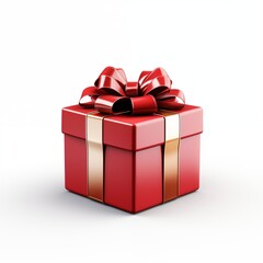 Elegant Red and White Gift Box with Glossy Ribbon on Isolated Background