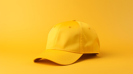 Fototapeta premium Yellow baseball cap on yellow background