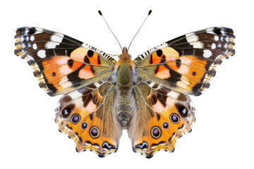 A vibrant butterfly up close on a clean white background