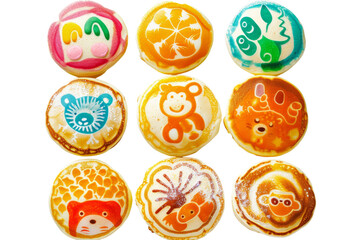 Assorted candies in various colors featuring cute animal designs