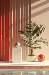 a plant and balls in a room