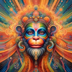 abstract oil paint brush stroke art of god hanuman
